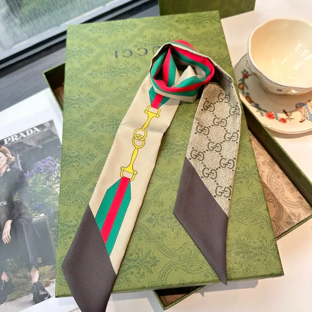 Gucci Ophidia GG Monogram Web Stripe Silk Scarf 2