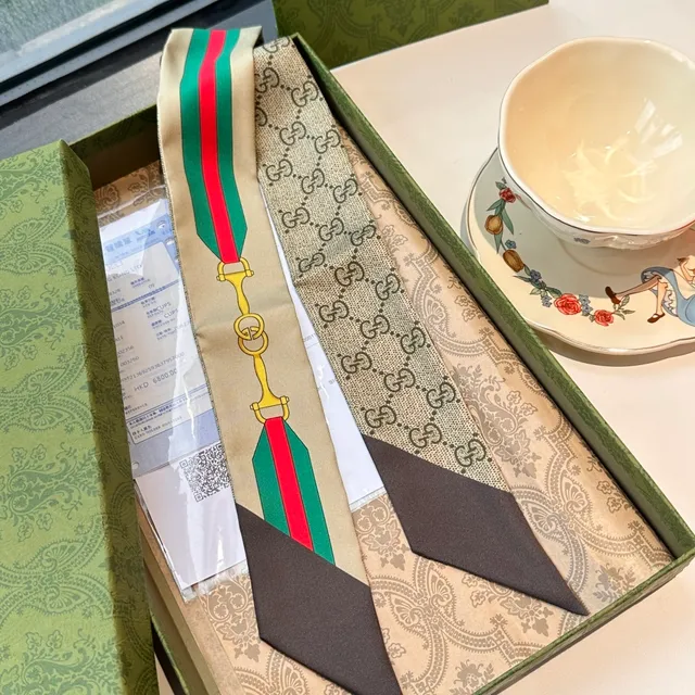 Gucci Ophidia GG Monogram Web Stripe Silk Scarf 3