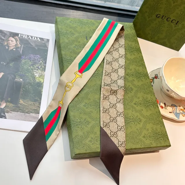 Gucci Ophidia GG Monogram Web Stripe Silk Scarf 4