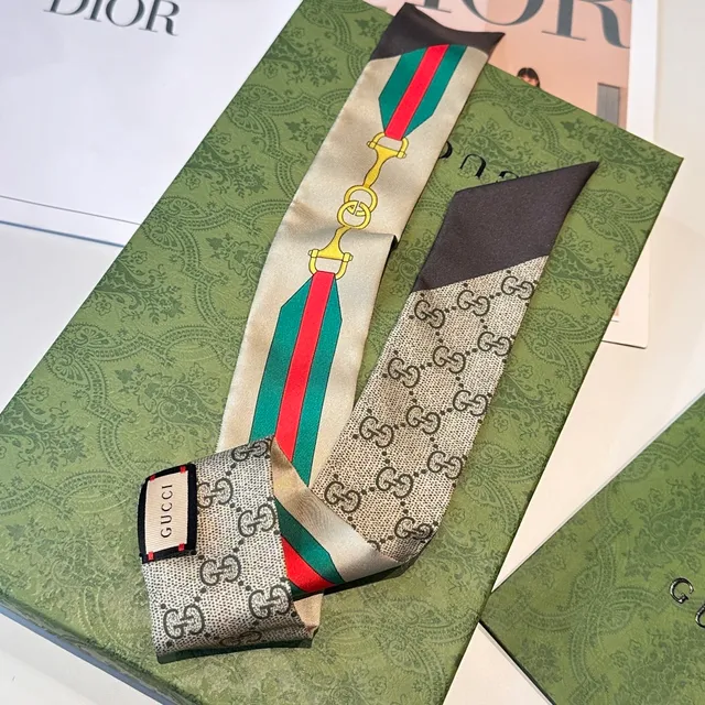 Gucci Ophidia GG Monogram Web Stripe Silk Scarf 5