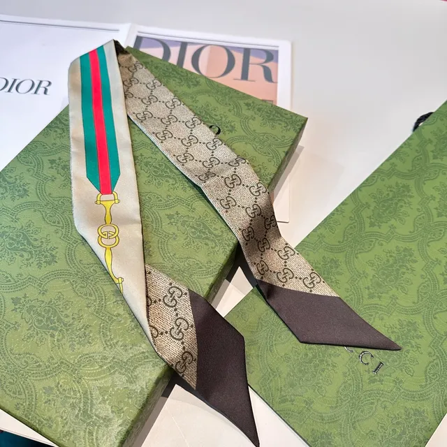 Gucci Ophidia GG Monogram Web Stripe Silk Scarf 6