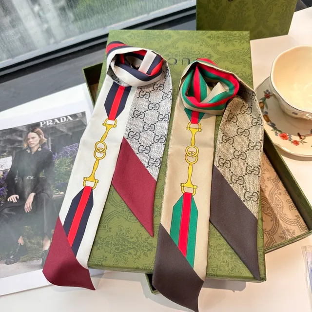Gucci Ophidia GG Monogram Web Stripe Silk Scarf 7