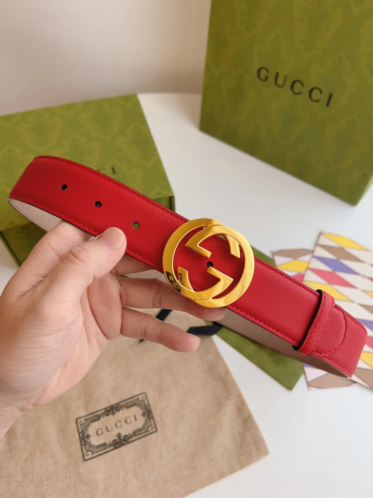 Gucci Ophidia Red and Beige Leather Belt 2