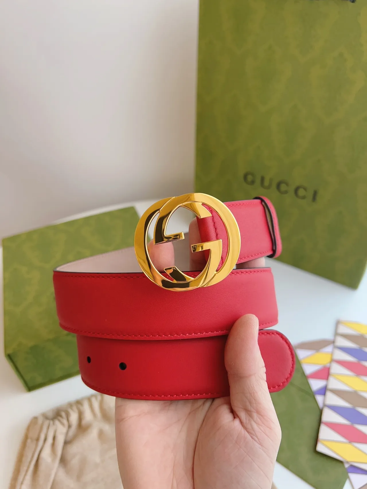 Gucci Ophidia Red and Beige Leather Belt 3