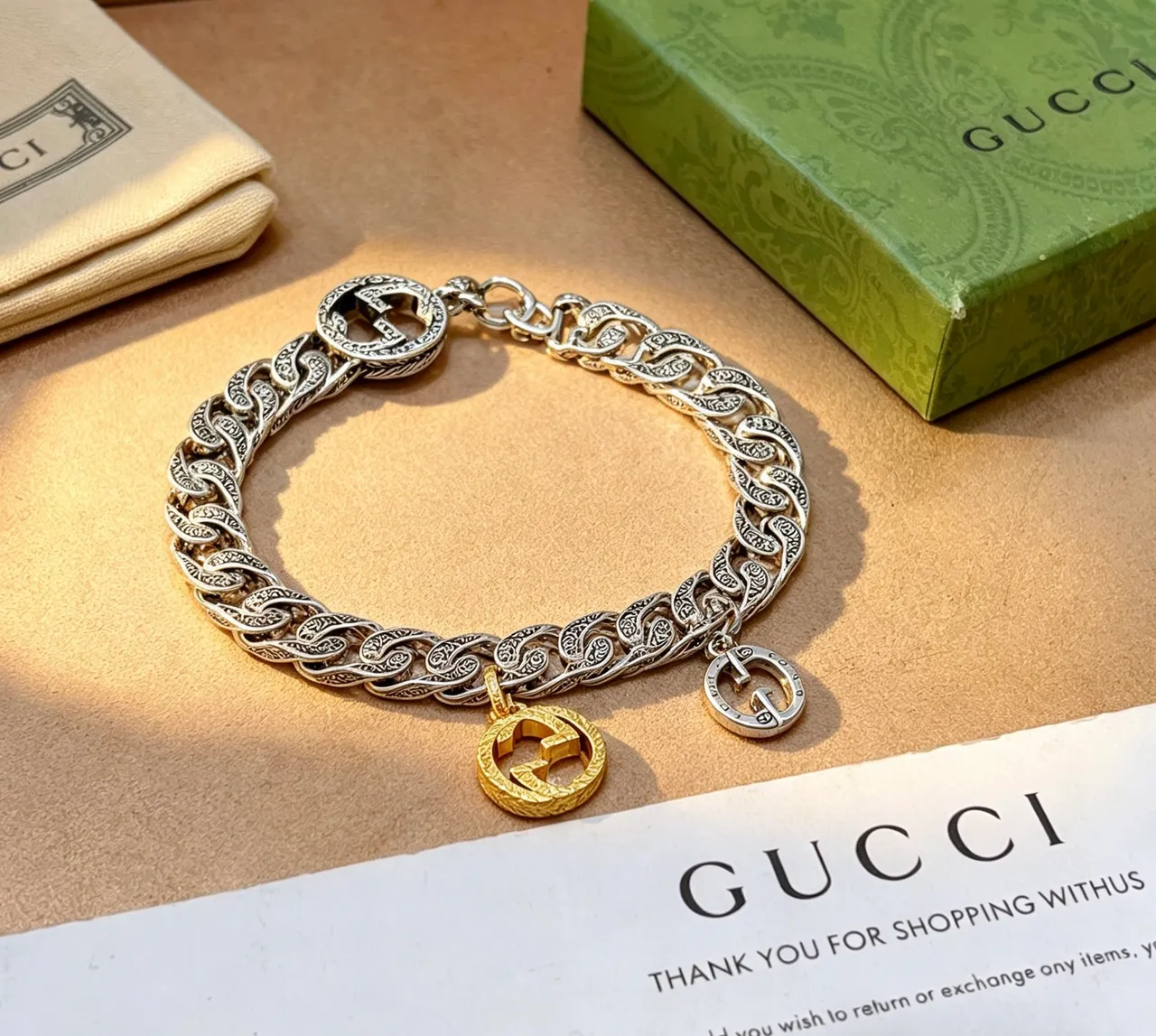 Gucci Ornate Curb-Link Double-G Charm Bracelet 2