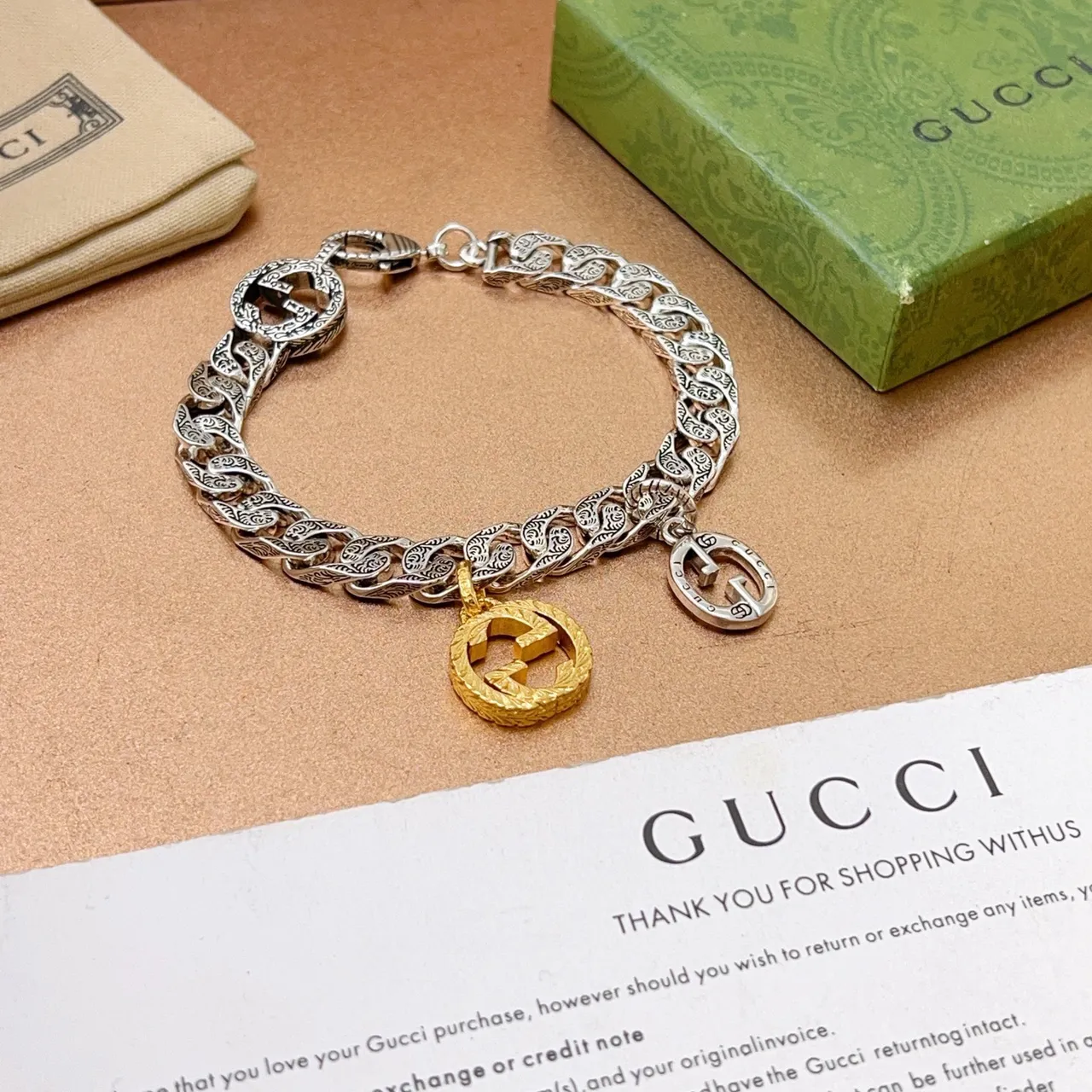 Gucci Ornate Curb-Link Double-G Charm Bracelet 4
