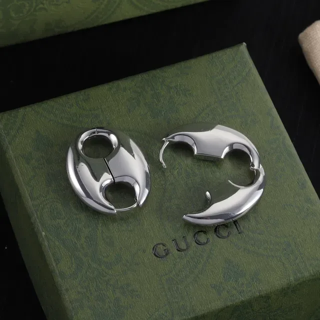 Gucci Oval Double-Loop Hinged Hoop Earrings 5