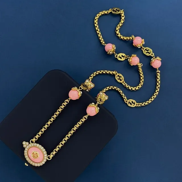Gucci Pink Resin and Gold-Tone Interlocking G Necklace 6