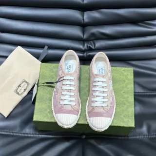 Gucci Pink White Canvas Upper Ribbed Rubber Toe Cap Lifestyle Sneakers