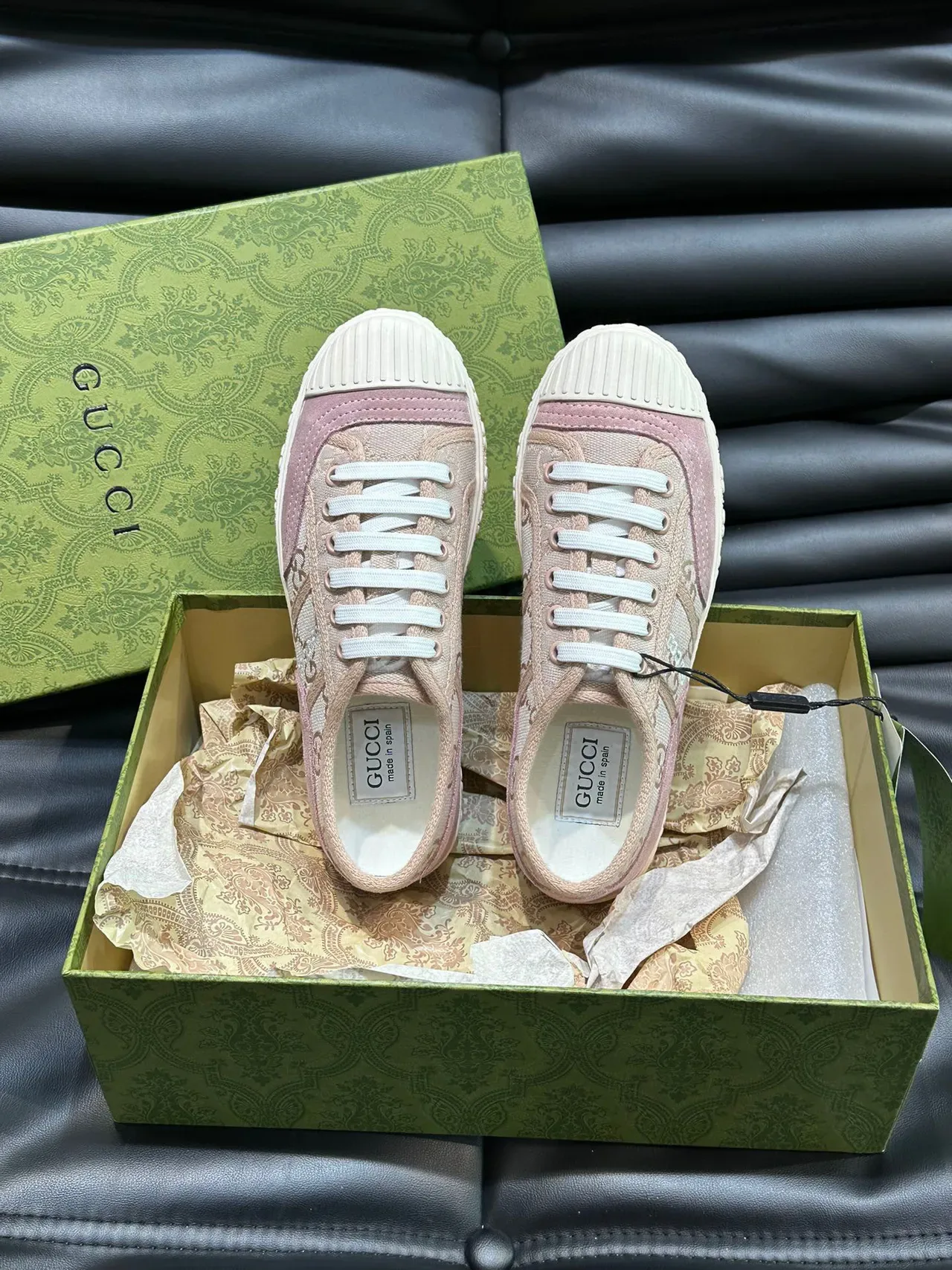 Gucci Pink White Canvas Upper Ribbed Rubber Toe Cap Lifestyle Sneakers 6