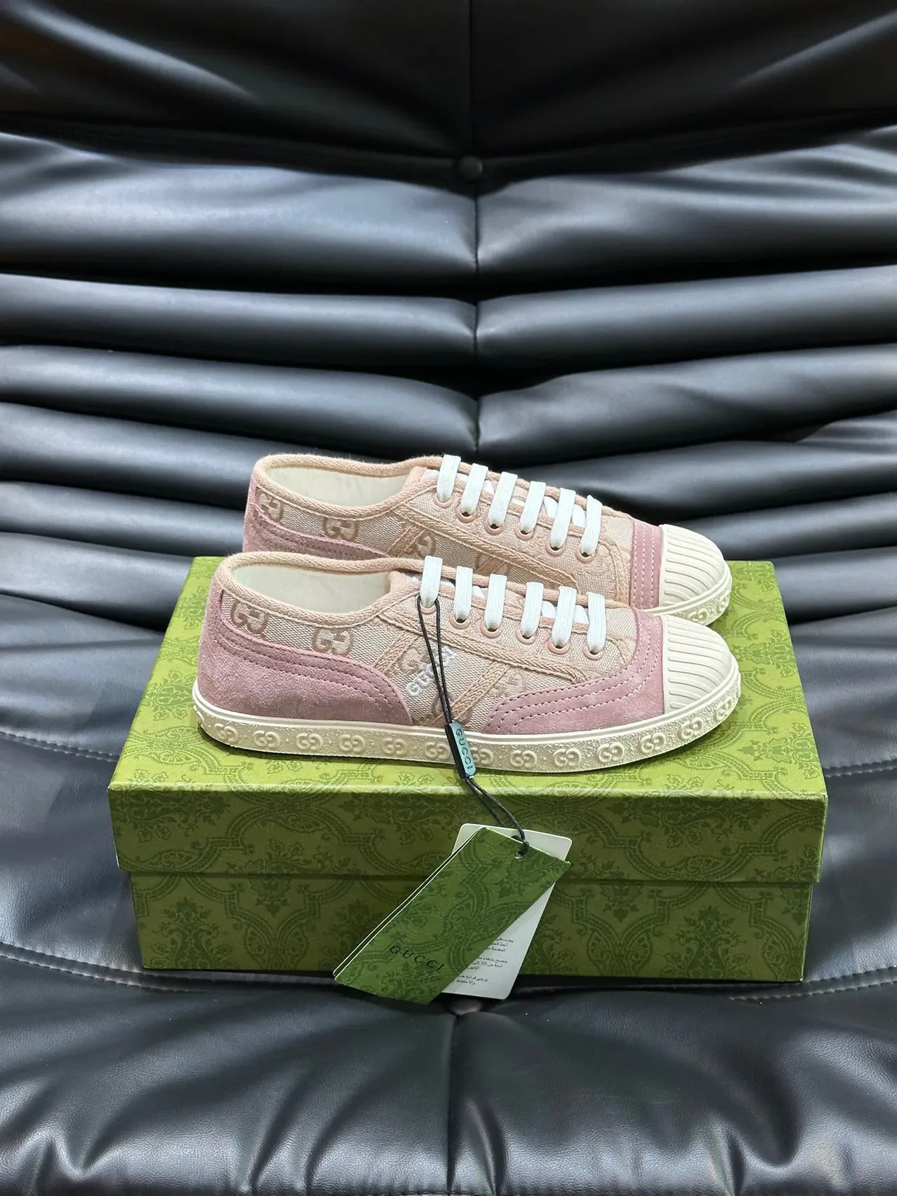 Gucci Pink White Canvas Upper Ribbed Rubber Toe Cap Lifestyle Sneakers 7