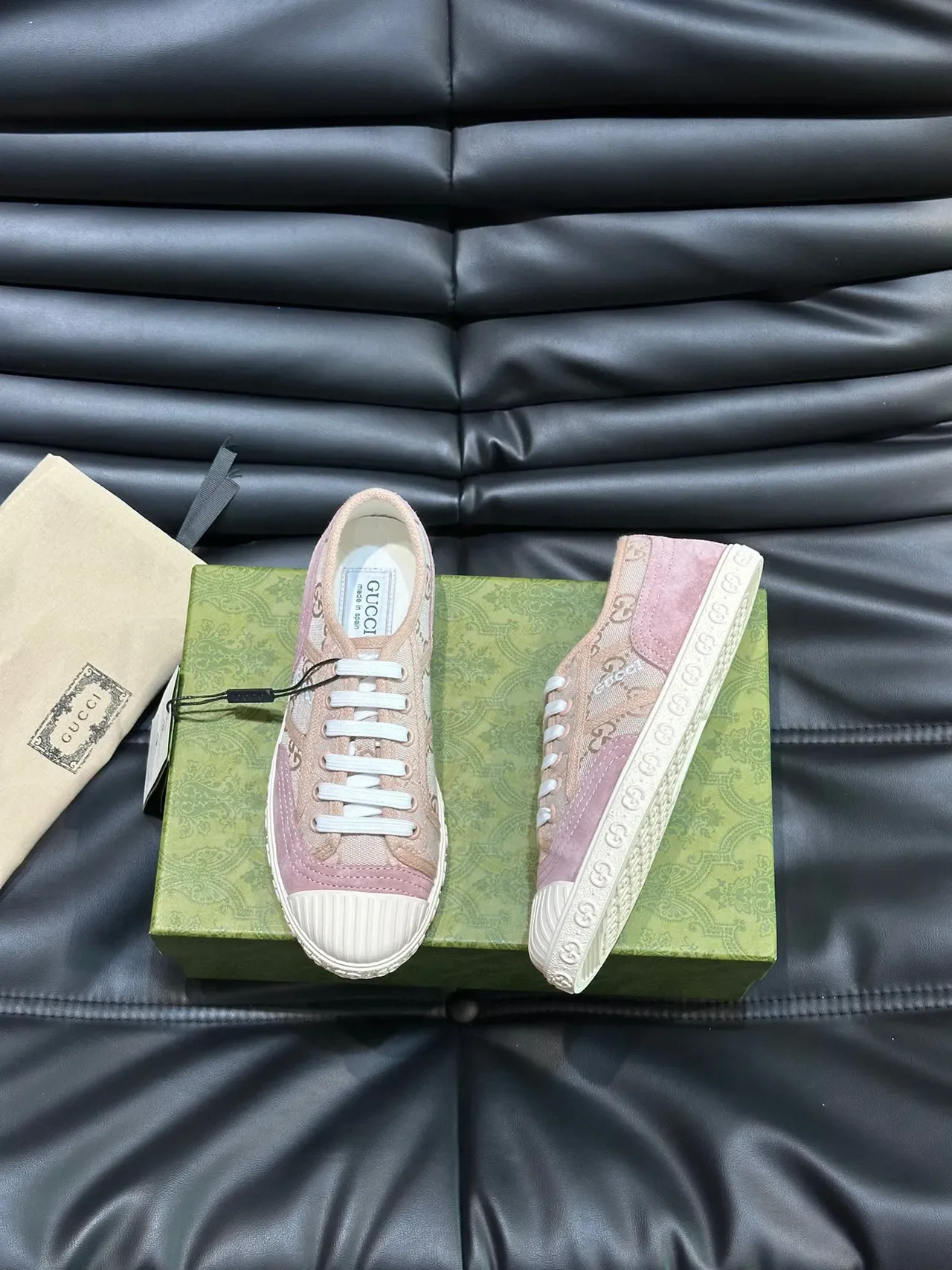 Gucci Pink White Canvas Upper Ribbed Rubber Toe Cap Lifestyle Sneakers 8