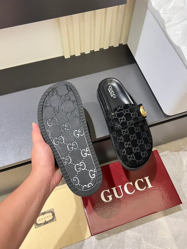 Gucci Princetown Black Red GG Monogram Interlocking G Buckle Casual Shoes 2