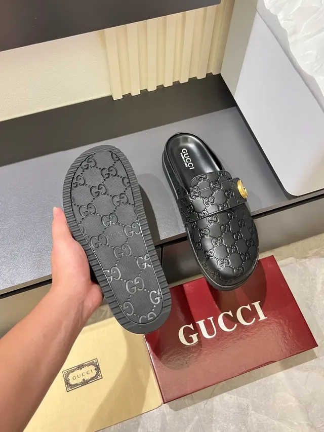 Gucci Princetown Black Red GG Monogram Interlocking G Buckle Casual Shoes 4