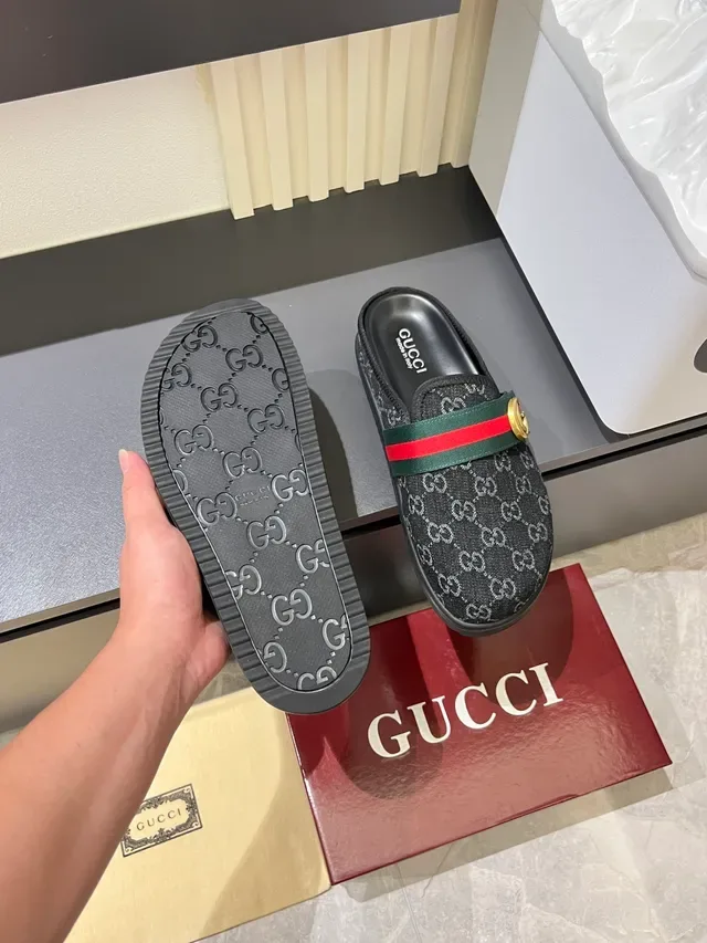 Gucci Princetown Black Red GG Monogram Interlocking G Buckle Casual Shoes 6