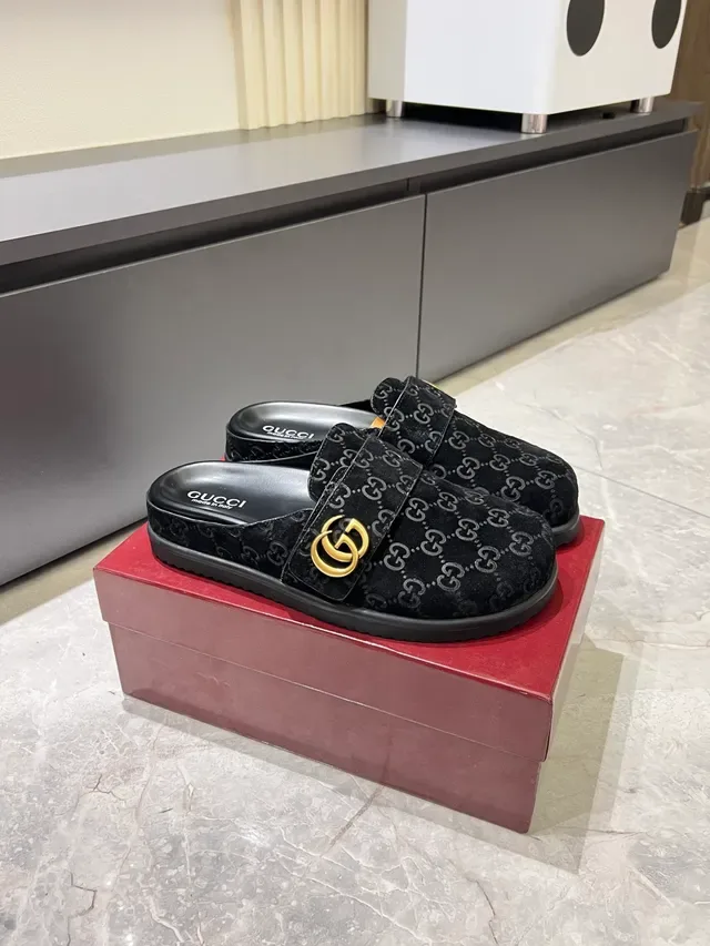 Gucci Princetown Black Red GG Monogram Interlocking G Buckle Casual Shoes 7