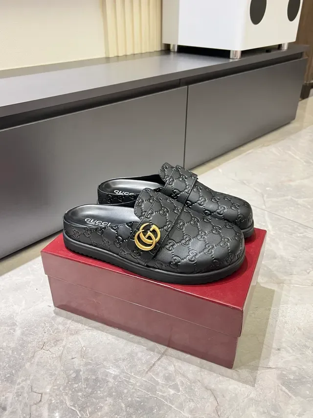 Gucci Princetown Black Red GG Monogram Interlocking G Buckle Casual Shoes 9