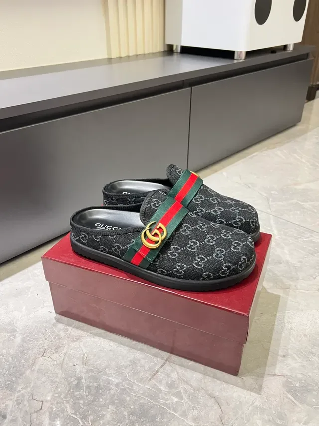 Gucci Princetown Black Red GG Monogram Interlocking G Buckle Casual Shoes 11
