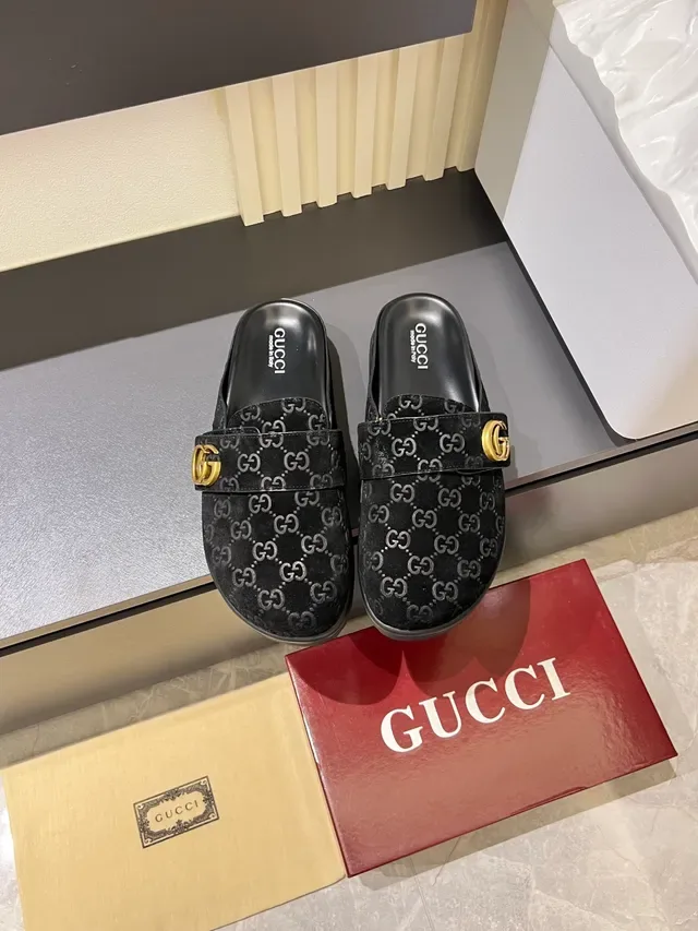 Gucci Princetown Black Red GG Monogram Interlocking G Buckle Casual Shoes 12