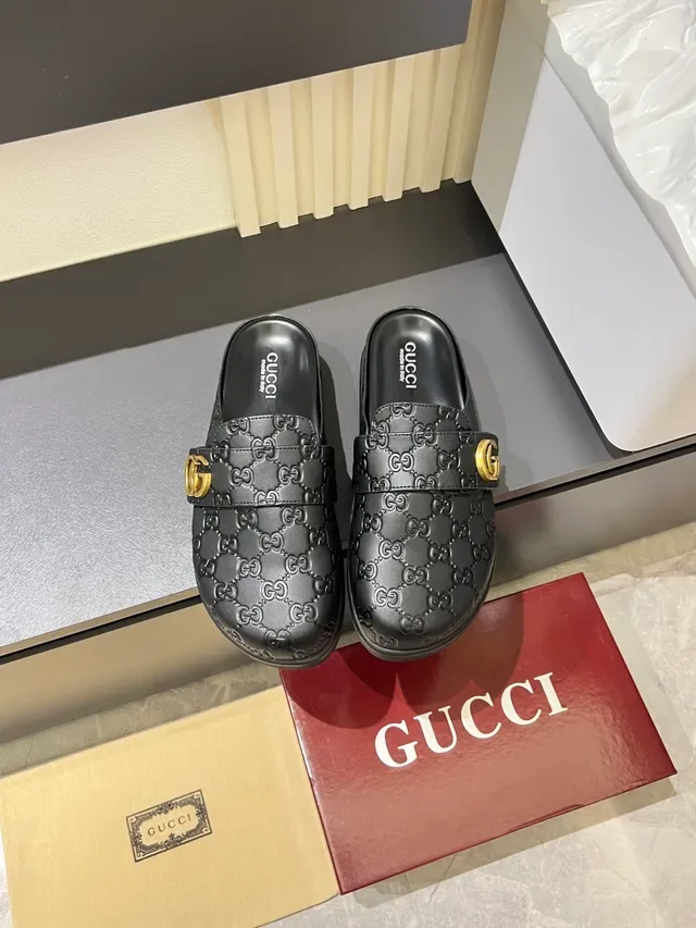 Gucci Princetown Black Red GG Monogram Interlocking G Buckle Casual Shoes 14