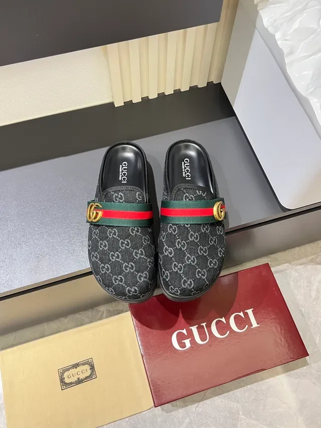 Gucci Princetown Black Red GG Monogram Interlocking G Buckle Casual Shoes 16