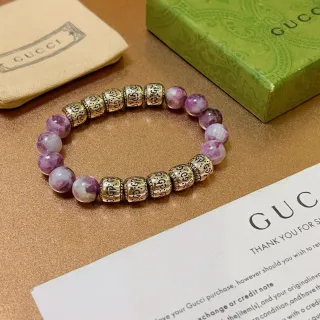 Gucci Purple Gold Beaded Marbled Stone Bracelet