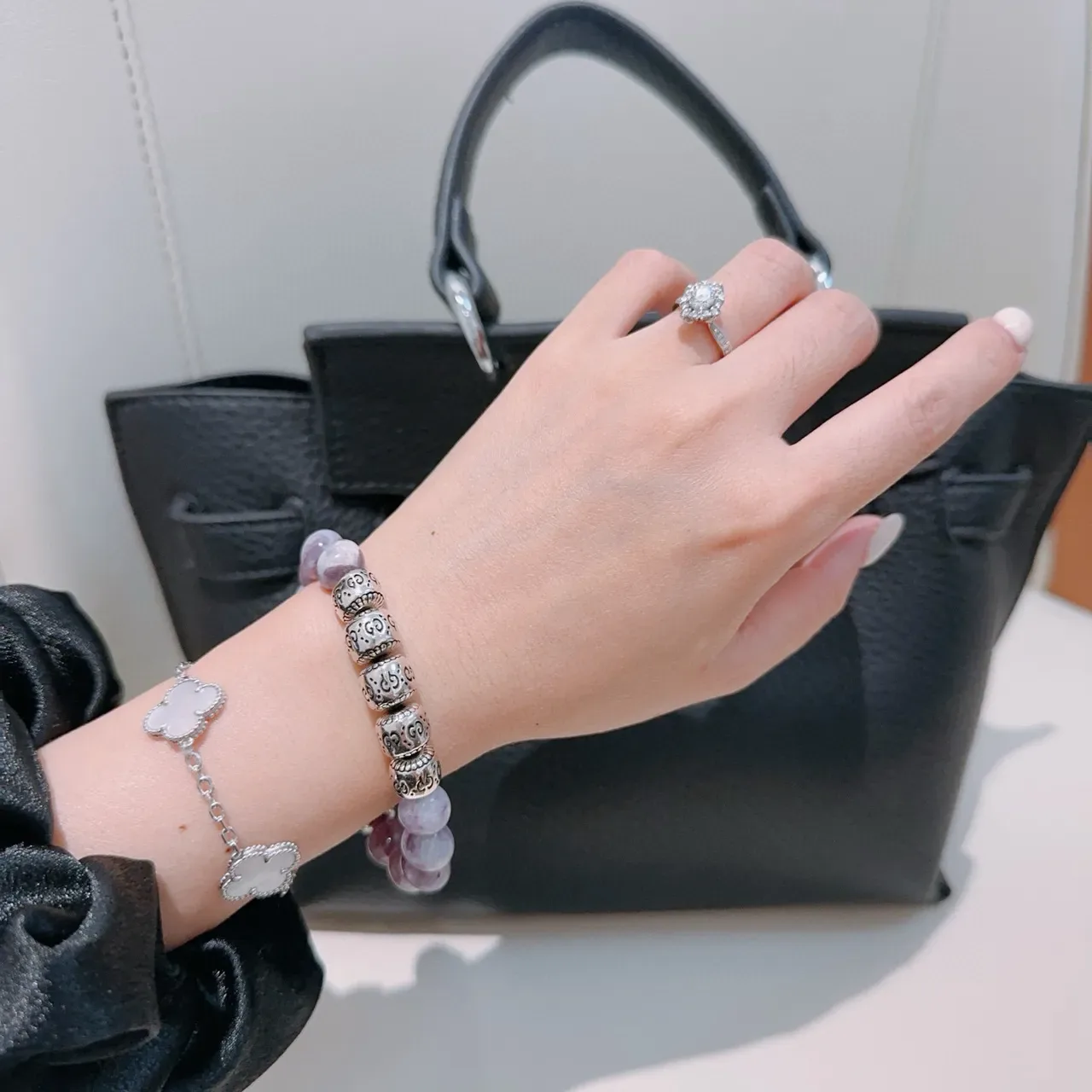 Gucci Purple Gold Beaded Marbled Stone Bracelet 4