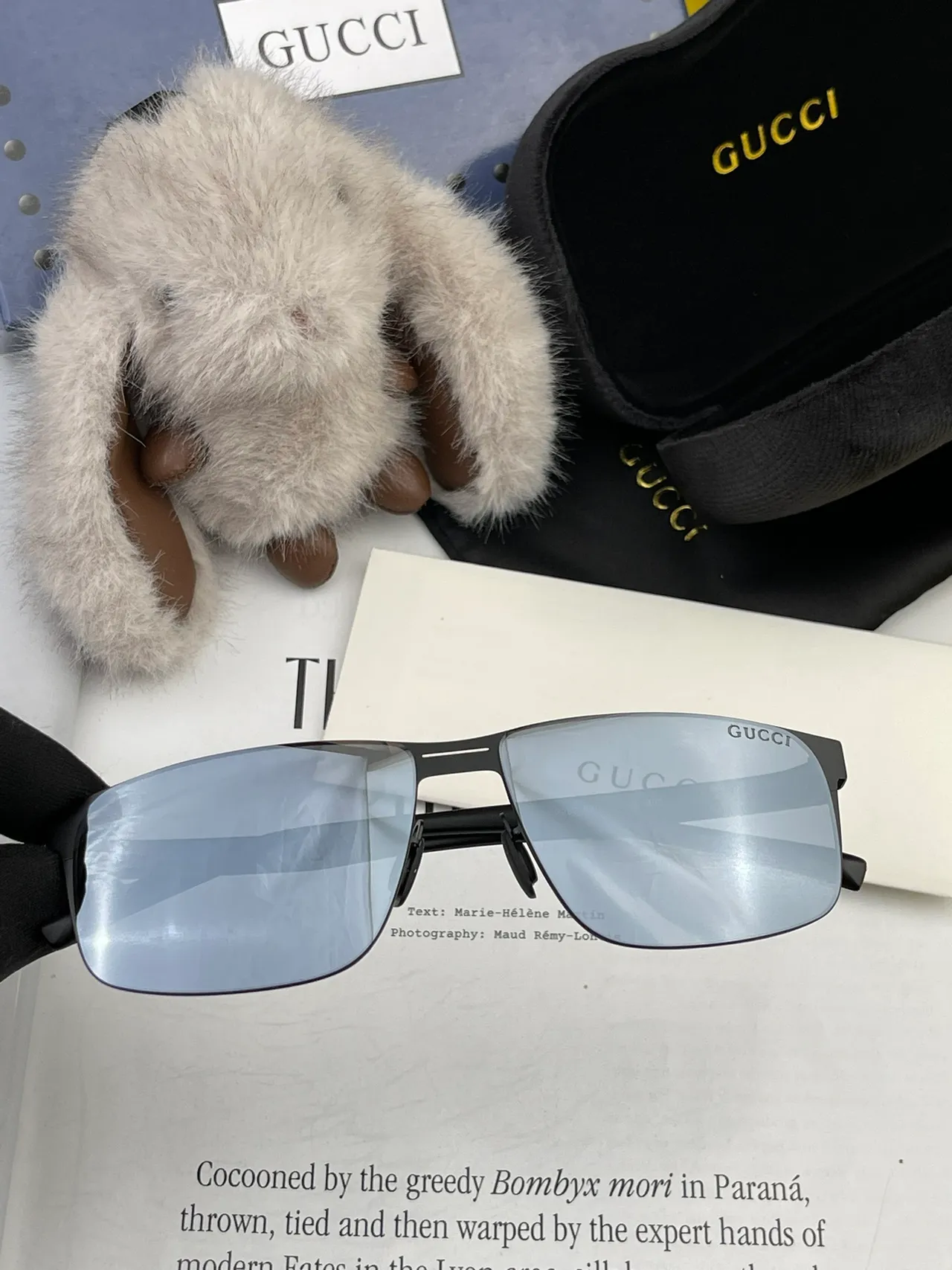Gucci Rectangular Metal Frame Gradient Sunglasses 6