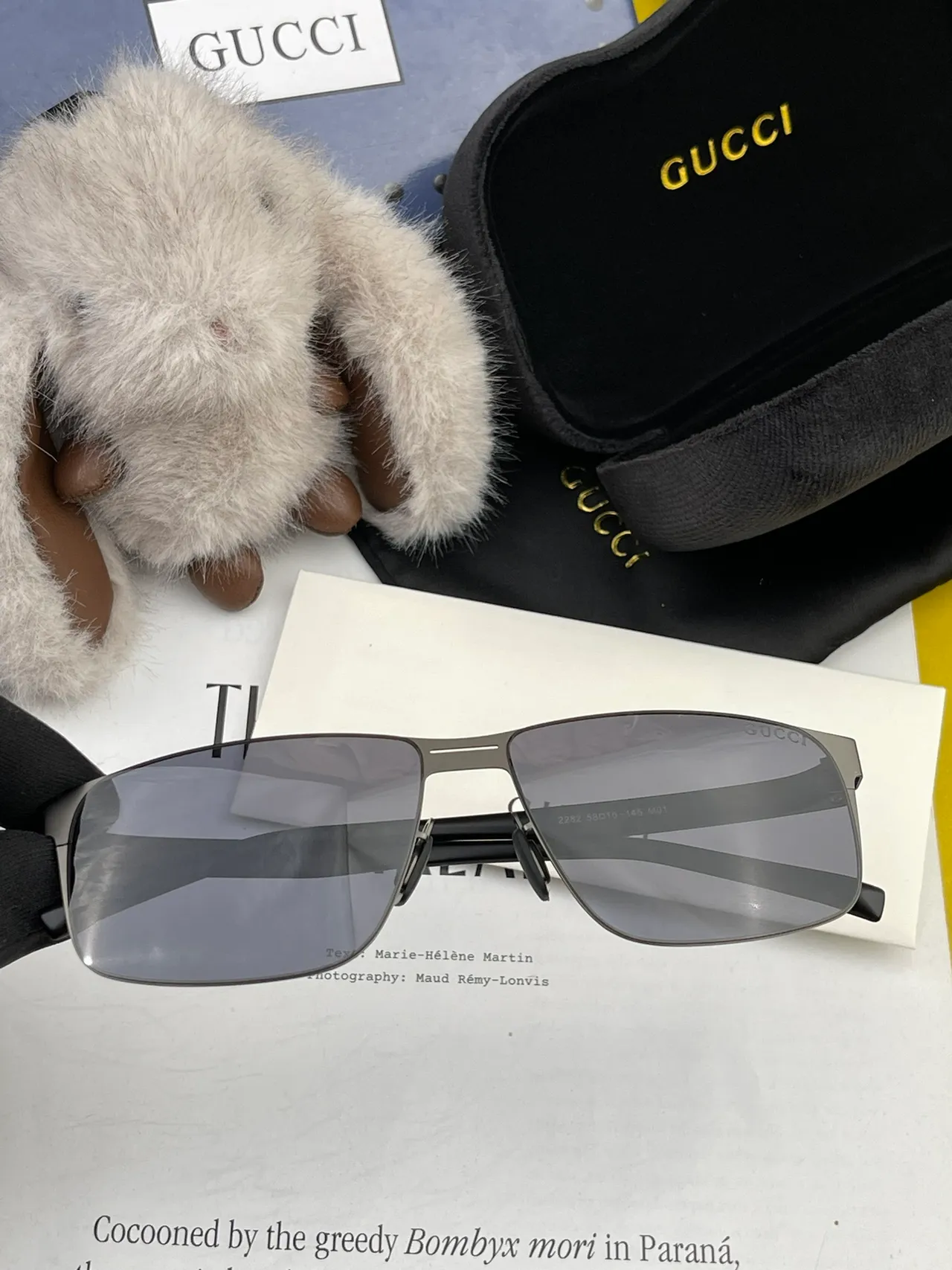 Gucci Rectangular Metal Frame Gradient Sunglasses 7