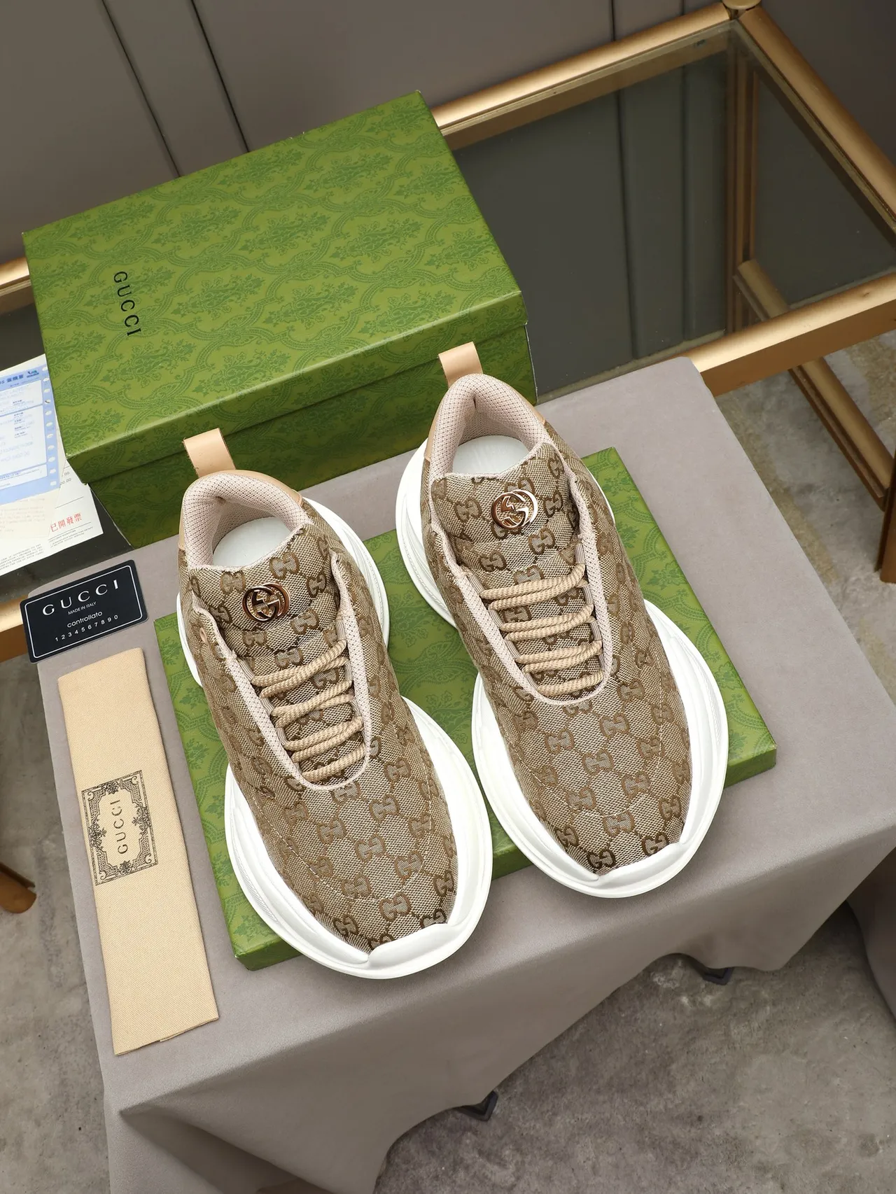 Gucci Rhyton Beige Brown GG Monogram Chunky Sneakers 2