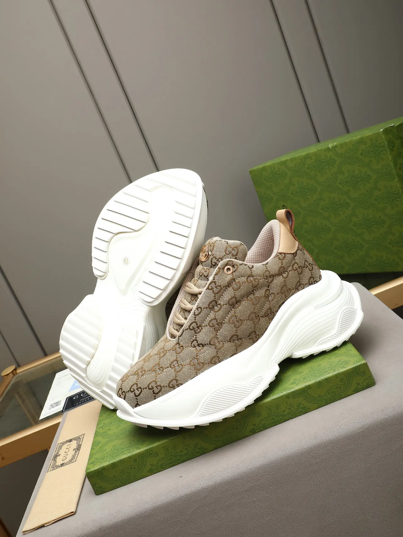 Gucci Rhyton Beige Brown GG Monogram Chunky Sneakers 4
