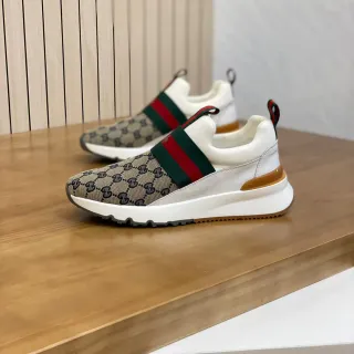 Gucci Screener Beige GG Monogram Web Strap Lifestyle Sneakers
