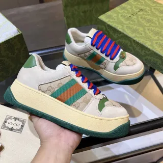 Gucci Screener Beige Green Red Blue Web Stripe Lifestyle Sneakers