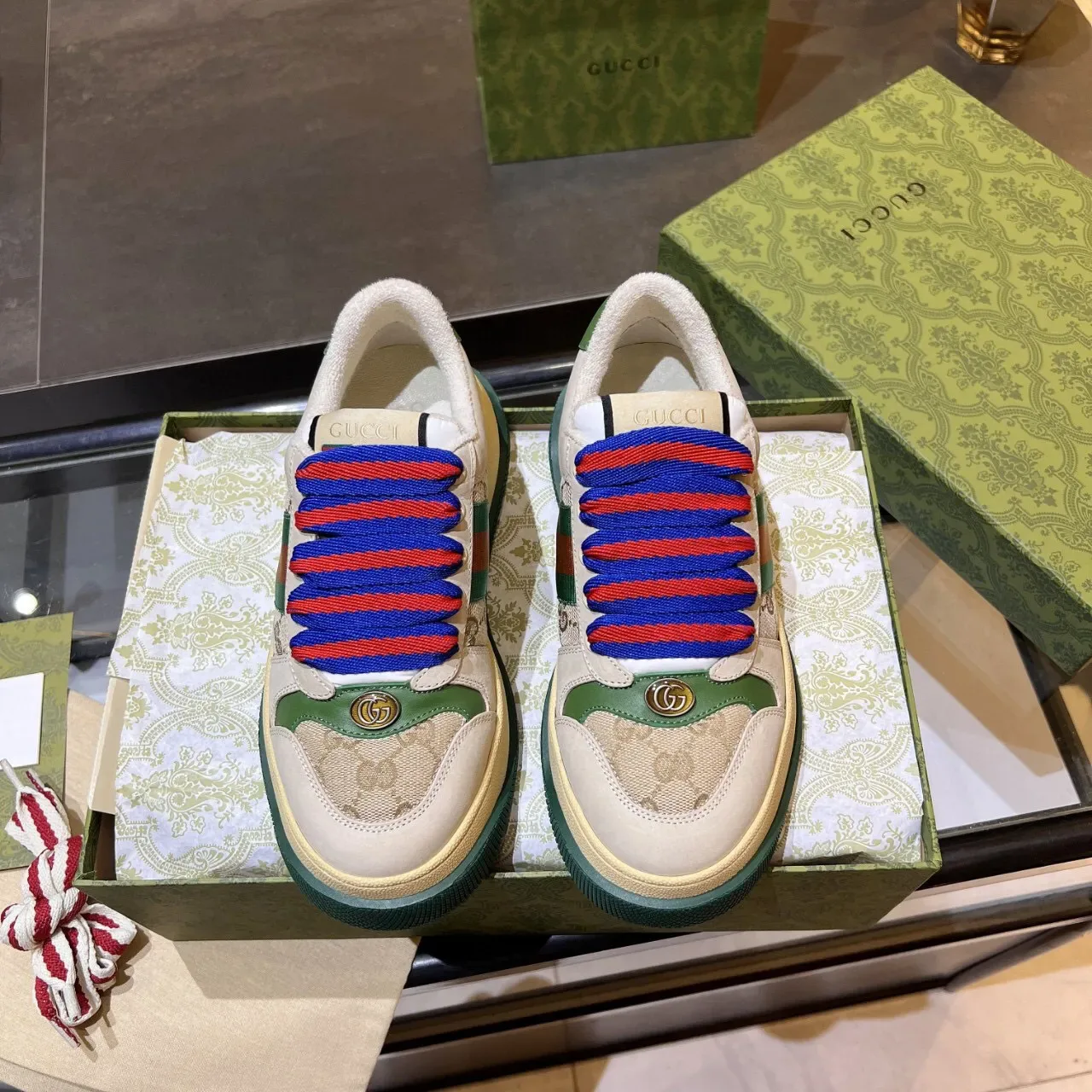 Gucci Screener Beige Green Red Blue Web Stripe Lifestyle Sneakers 2