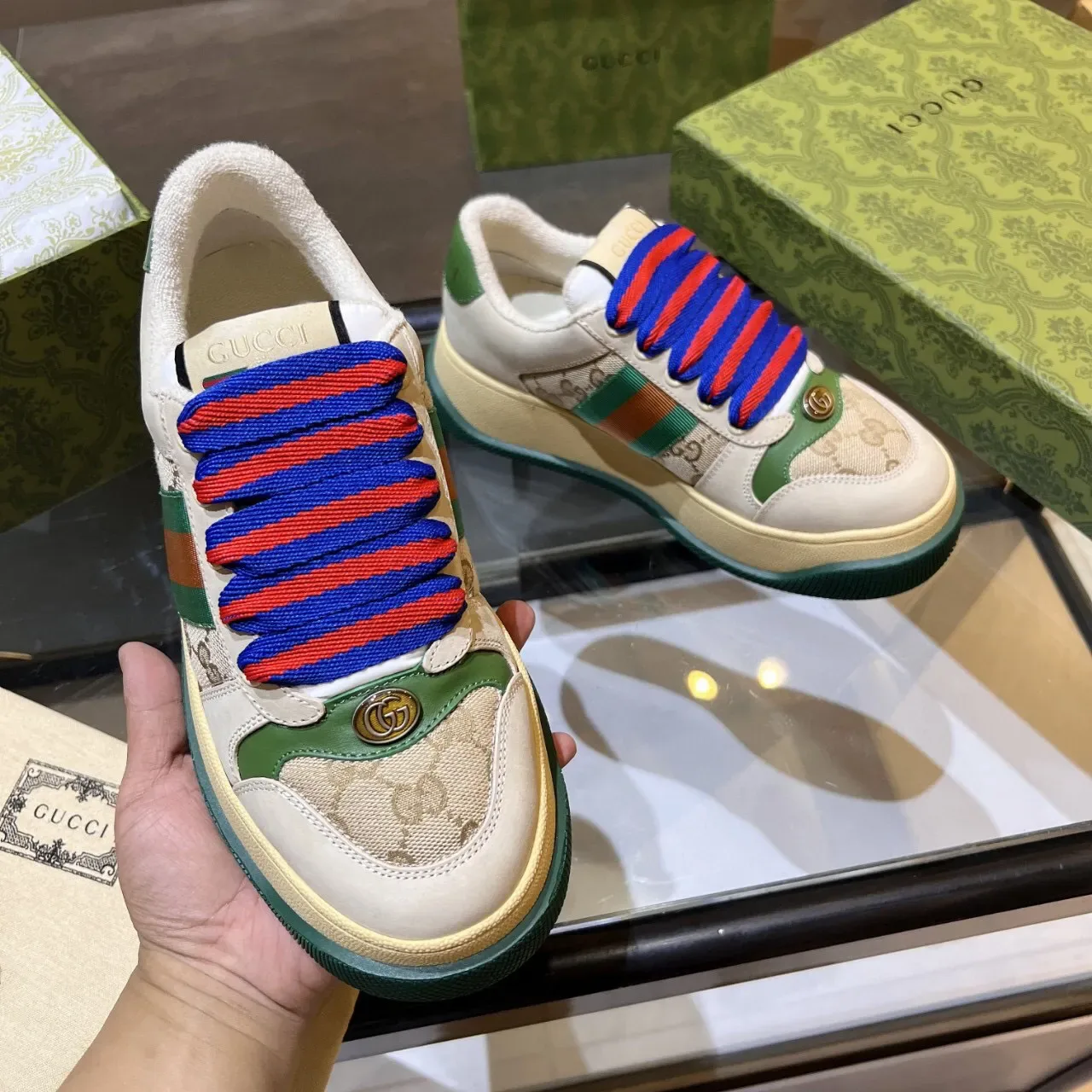 Gucci Screener Beige Green Red Blue Web Stripe Lifestyle Sneakers 5