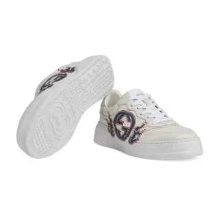 Gucci Screener Flame-Embroidered GG Leather Lifestyle Sneakers