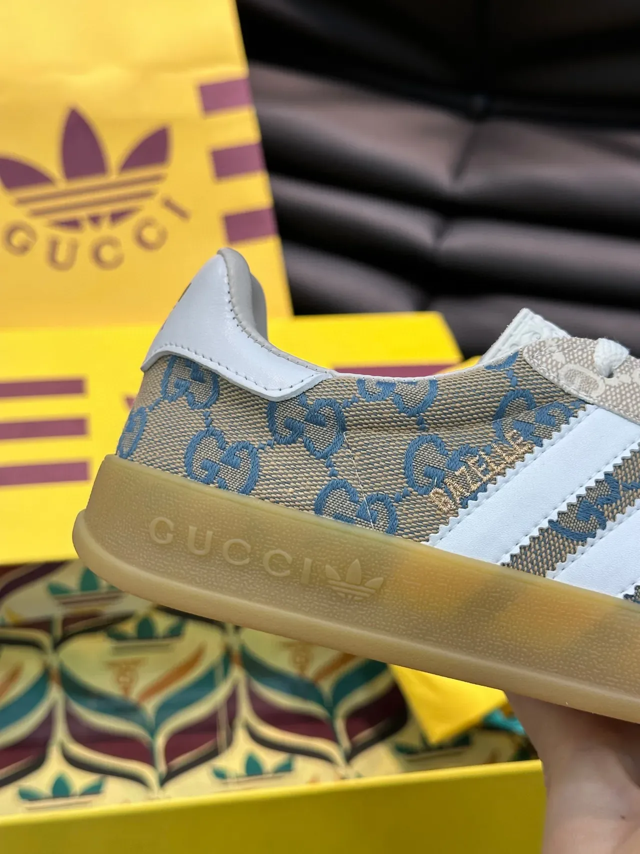 Gucci Screener GG Monogram Beige Blue White Lifestyle Sneakers 3