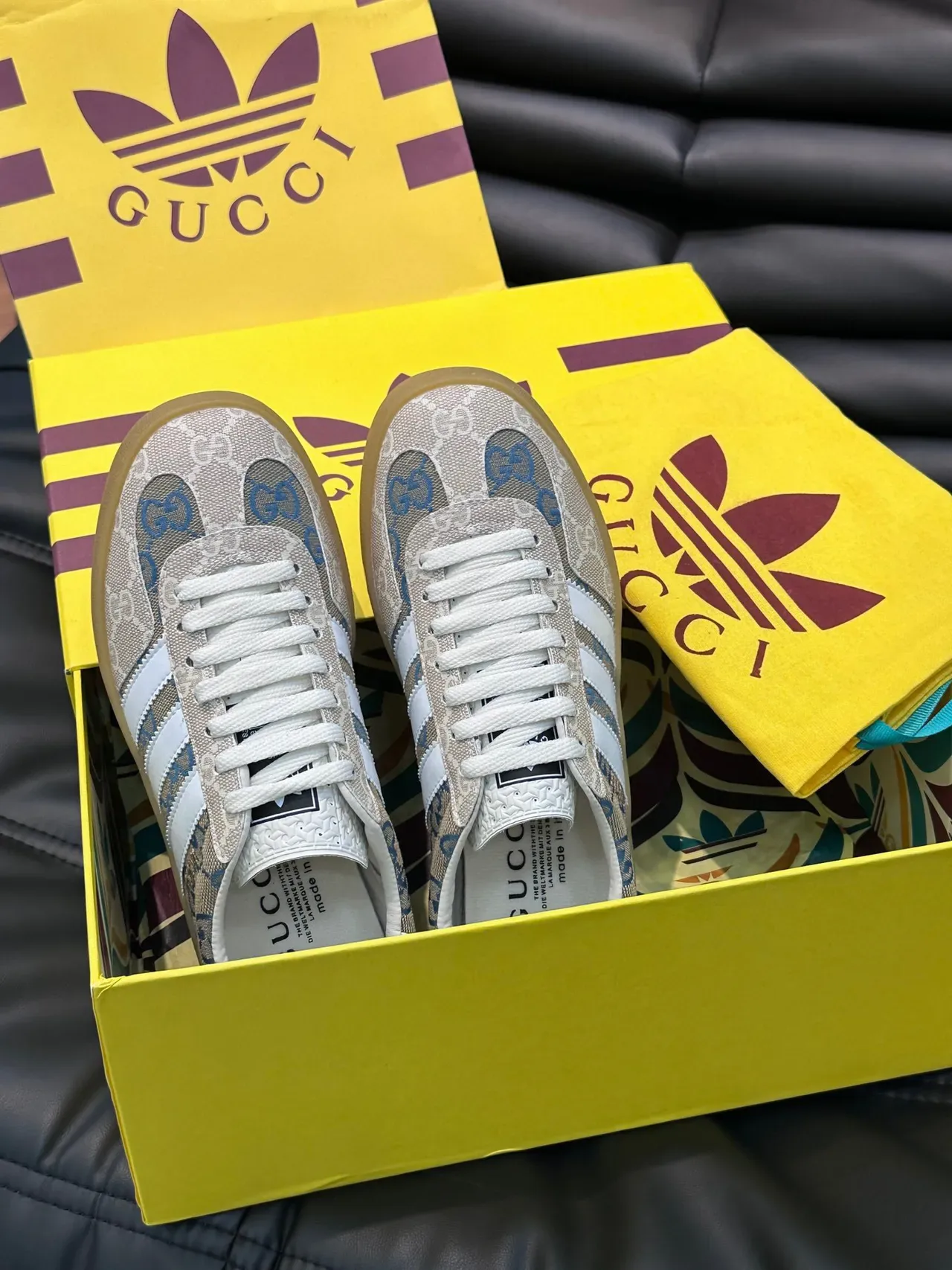 Gucci Screener GG Monogram Beige Blue White Lifestyle Sneakers 6