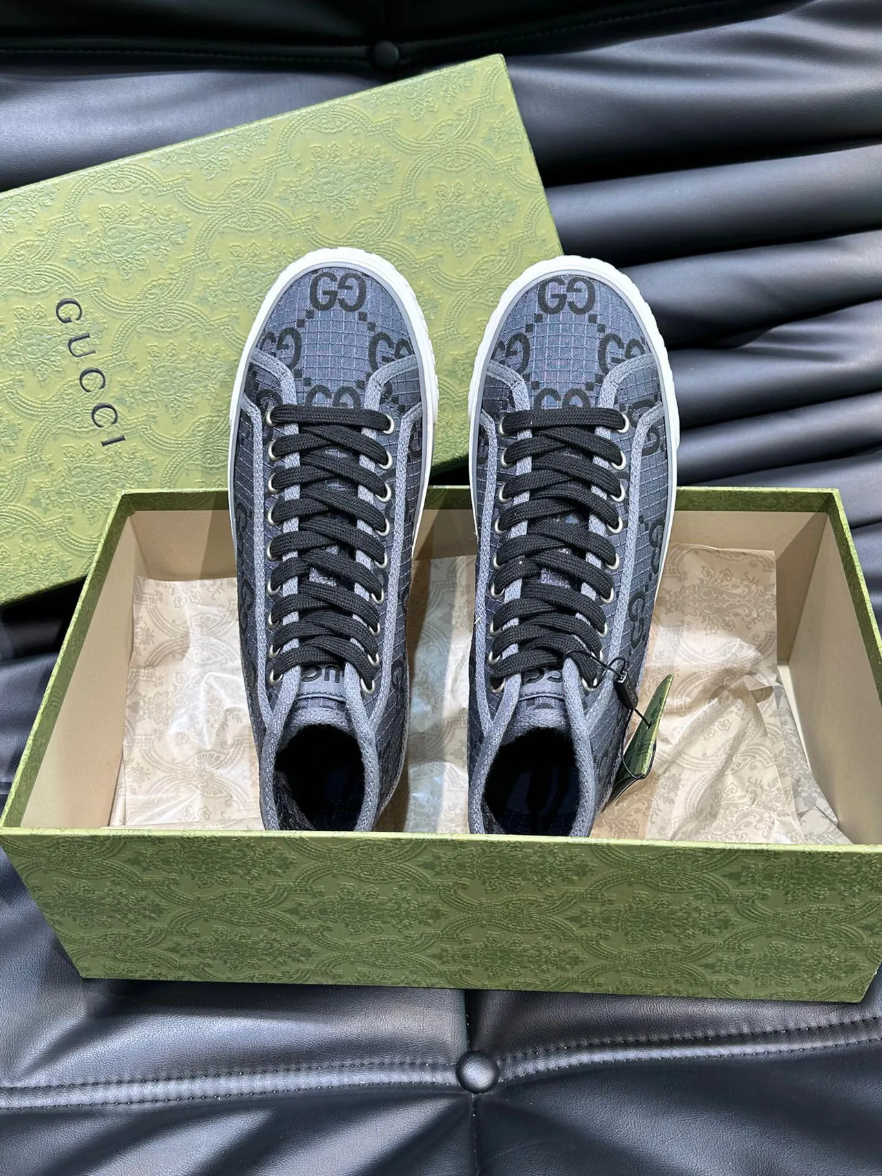Gucci Screener Gray GG Monogram High-Top Lifestyle Sneakers 2