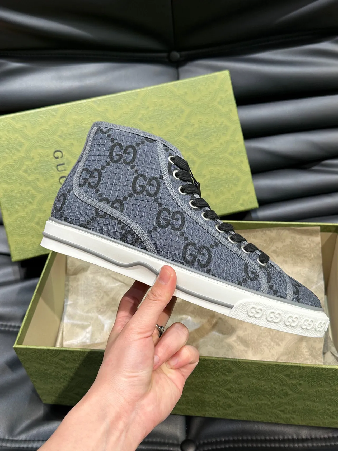 Gucci Screener Gray GG Monogram High-Top Lifestyle Sneakers 3