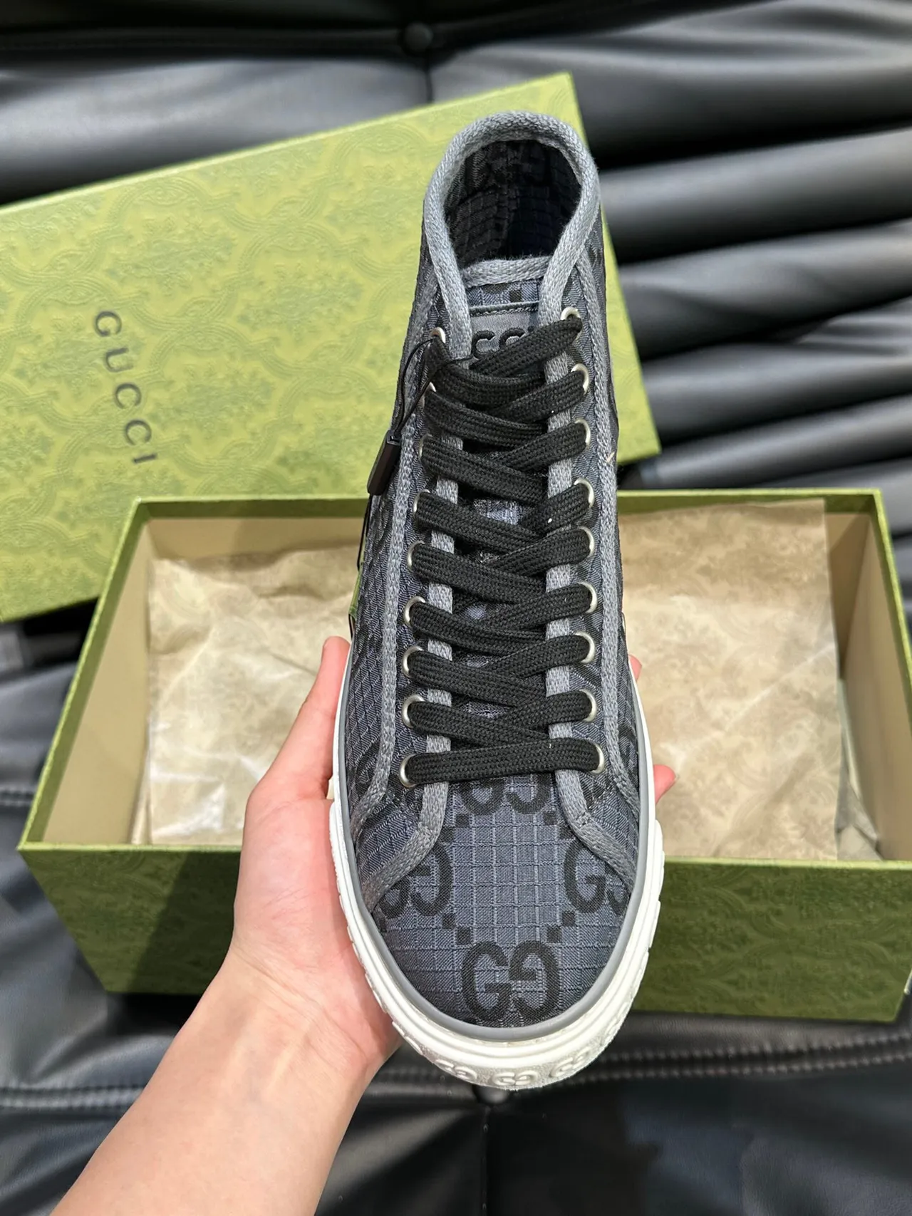 Gucci Screener Gray GG Monogram High-Top Lifestyle Sneakers 4