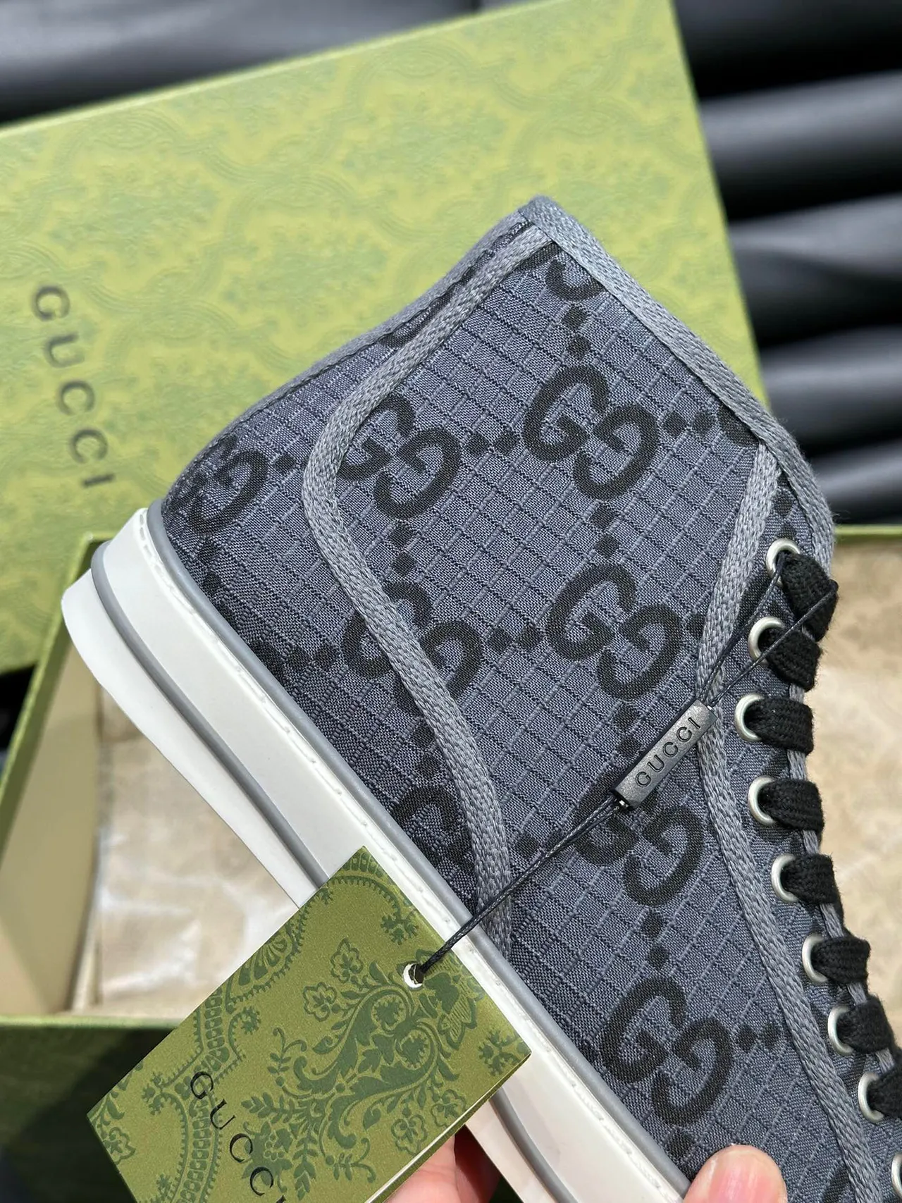 Gucci Screener Gray GG Monogram High-Top Lifestyle Sneakers 5