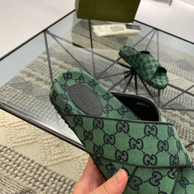 Gucci Screener Green GG Monogram Woven Slippers 3
