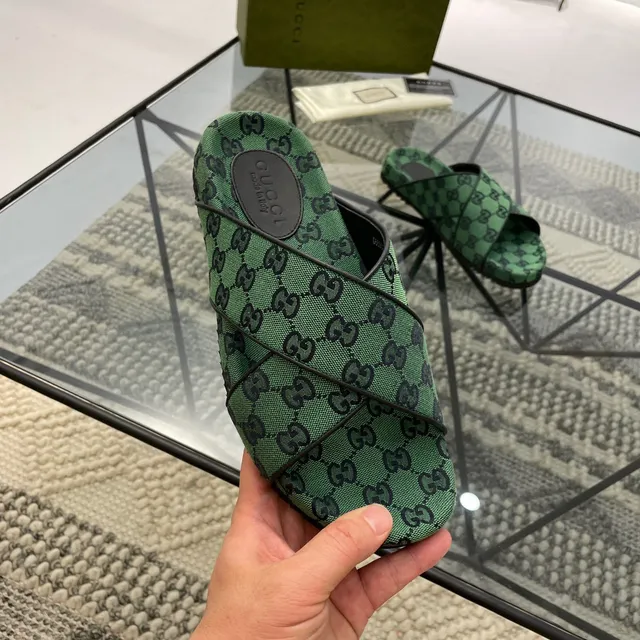 Gucci Screener Green GG Monogram Woven Slippers 5