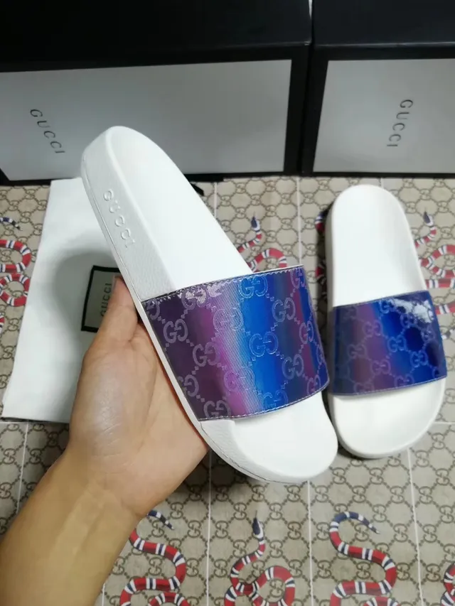 Gucci Screener Iridescent GG Monogram White Slippers 5