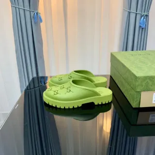 Gucci Screener Lime Green Logo-Perforated Platform Slippers