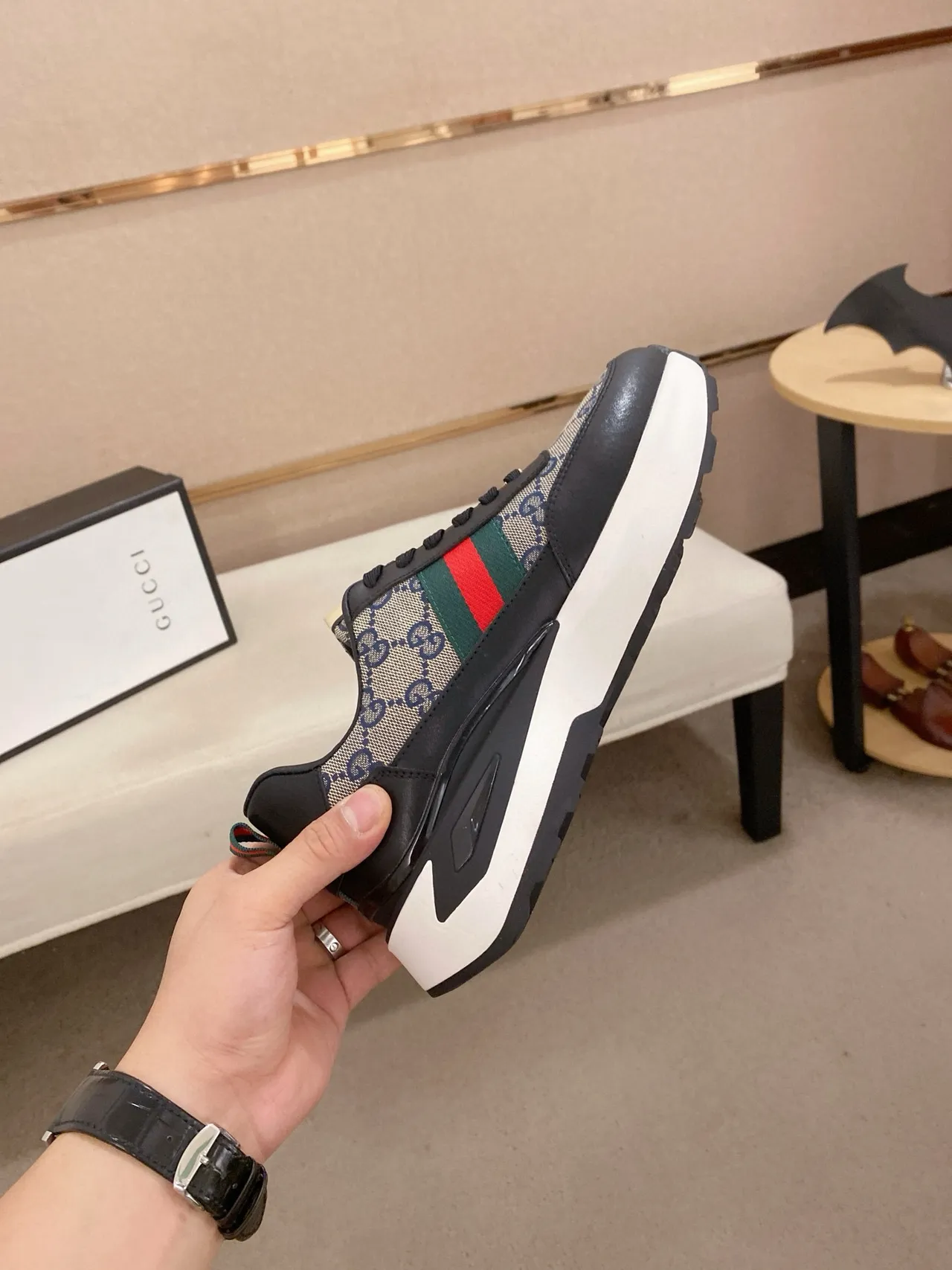 Gucci Screener Monogram Canvas Web Stripe Chunky Sneaker 5