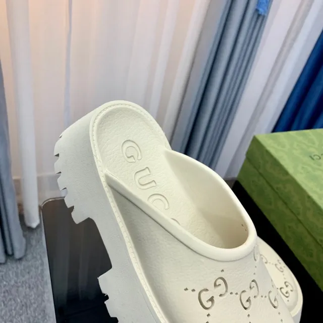 Gucci Screener Off-White Perforated Monogram Platform Slippers 2
