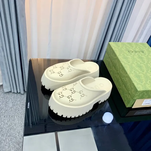 Gucci Screener Off-White Perforated Monogram Platform Slippers 5