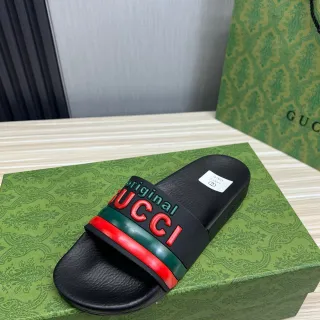 Gucci Screener Original GUCCI Black Red Green चप्पल